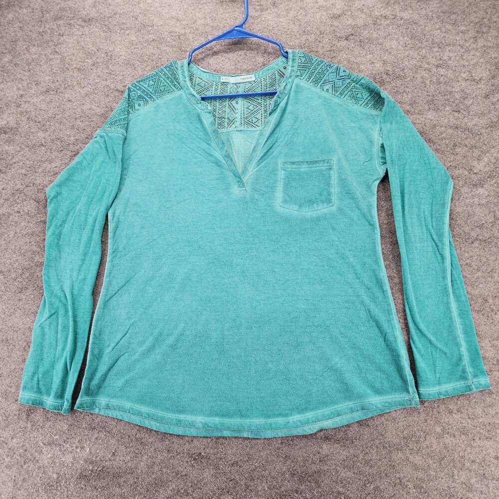 Maurices Shirt Womens Medium Blue Green Long Sleeve V Neck